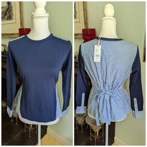 NEW Vineyard Vines Women's XXS Mixed Media Tie Back Striped Top Blue 121